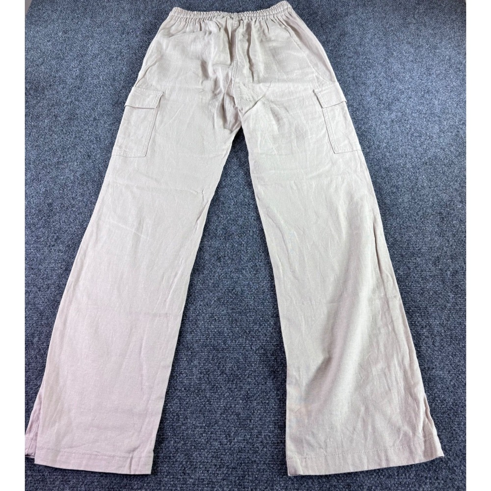 Love Tree Cargo Pants Womens Small Beige Linen Blend Wide Leg Utility Relaxed - Picture 6 of 8